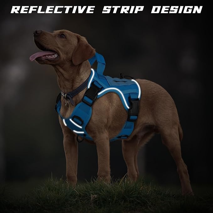 WINGOIN Blue Tactical Dog Harness for Medium Small Dogs No Pull Adjustable Pet Harness with Handle Reflective K9 Military Service Dog Vest for Walking Hiking Training (S)