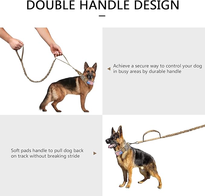 DAGANXI Tactical Dog Collar, Adjustable Military Training Nylon Dog Collar with Control Handle and Heavy Metal Buckle for Medium and Large Dogs, with Patches and Airtags Case (XXL, Brown-Set)