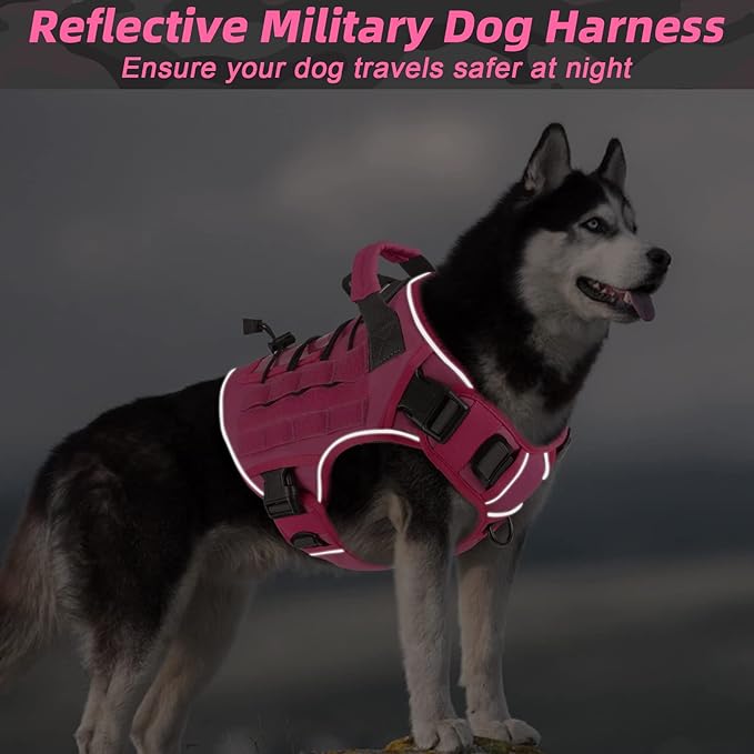 WINGOIN Tactical Dog Harness for Extra Large Dogs, Heavy Duty No Pull Dog Harness with Handle, Adjustable Reflective Military K9 German Shepherd Big Dog Vest for Training, Walking, Pink (XXL)