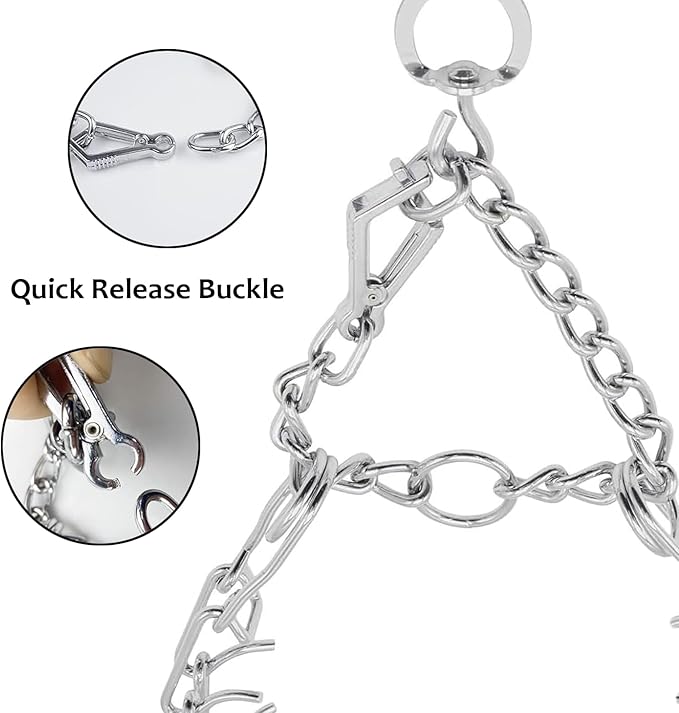 Prong Pinch Collar for Dogs with Quick Release Buckle, Adjustable Training Collar for Small Medium Large Dogs, Helps Prevent Dog from Pulling (3.8mm, Neck Size 22.44"-27.95"), Silver
