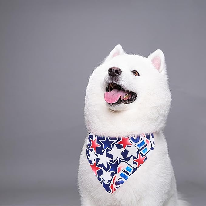 4th of July Dog Bandanas for Large Dogs 7 Pcs Patriotic Dog Bandanas Adjustable Independence Day American Flag Day Dogs Scarves Grooming L