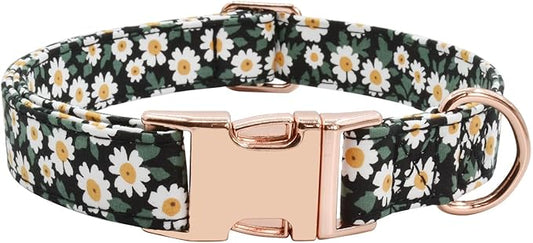 Metal Buckle Dog Collar, Durable Adjustable Dog Collar Soft for Small Medium Large Dogs (001-Black Flower, M(13-18in)
