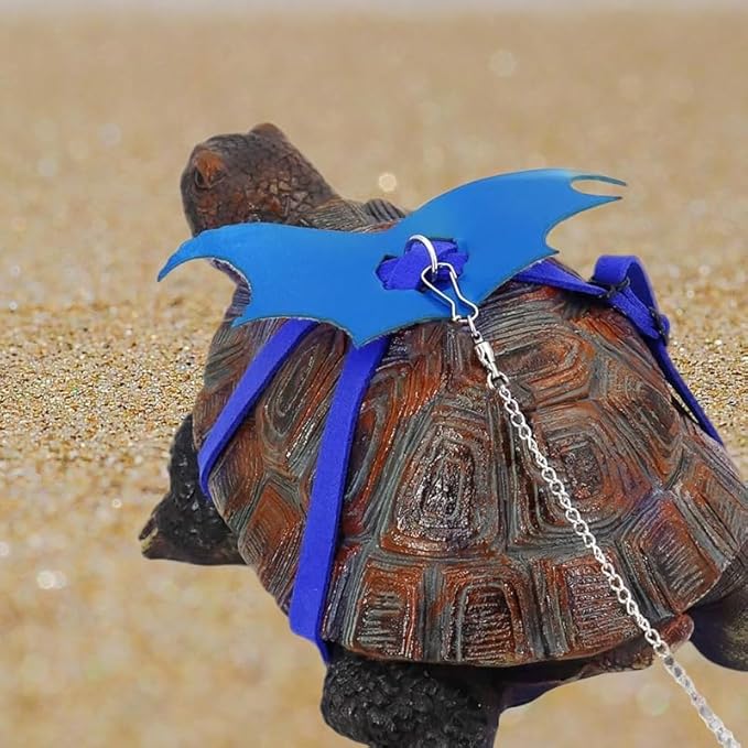 Turtle Harness and Leash with Wings- Harness Strap Chest Collar Adjustable Rope Walking for Turtle Reptile(Blue L