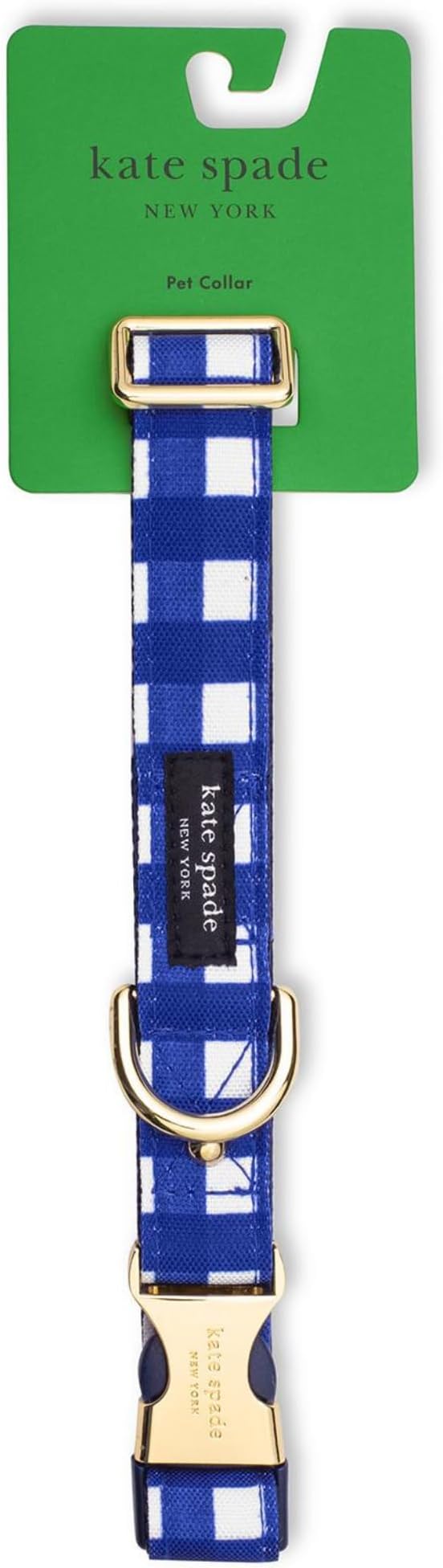 kate spade new york Cute Dog Collar with Gold Metal Details & Plastic Buckle, 15” to 22” Adjustable Dog Collar for Female or Male Dogs, Medium/Large, Navy Gingham