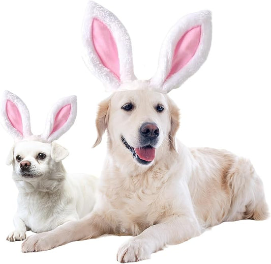 FLAdorepet Dog Rabbit Bunny Ear Headband Headwear Hat,Halloween Easter Cat Bunny Costume Outfits for Small Medium Large Dogs Pet Hair Accessories Apparel (M(Head Girth 12"), White)