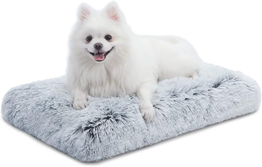 Washable Dog Bed Medium Size Dog with Removable Cover, Super Soft Waterproof Dog Crate Bed with Non-Slip Bottom, Fluffy Pet Bed 29×21 Inch, Grey