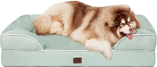 EHEYCIGA Orthopedic Dog Beds for Extra Large Dogs, Waterproof Memory Foam XXL Dog Bed with Sides, Non-Slip Bottom and Egg-Crate Foam Big Pet Couch Bed with Washable Removable Cover, Sage Green