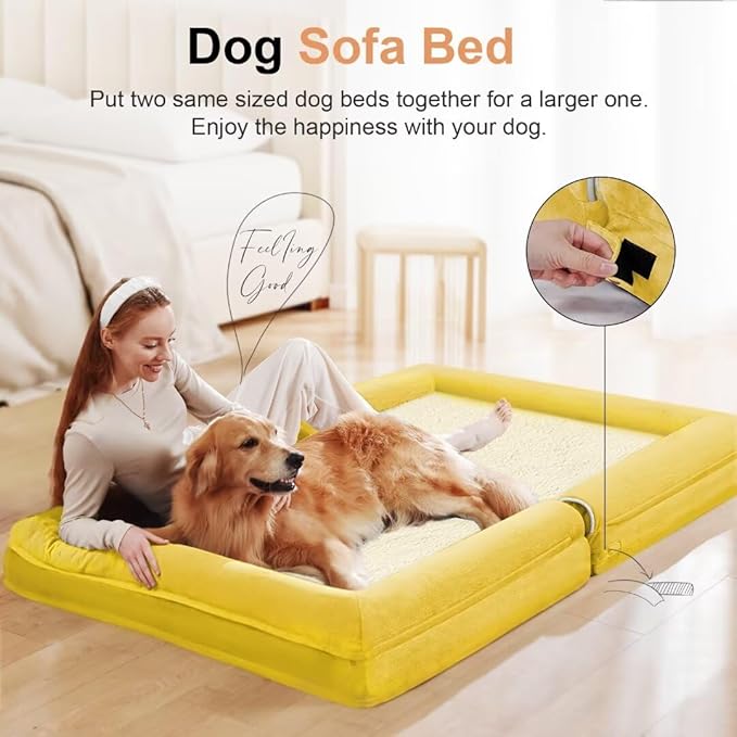 Large Dog Bed Orthopedic Washable: Beds Bolster XL Bed Medium Large Dogs Egg Crate Foam Couch Sofa Waterproof with Removable Cover - Ginger