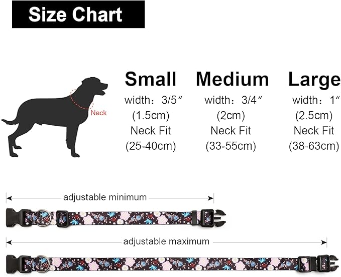 Adjustable Dog Collar with Patterns, Ultra Comfy Soft Nylon Breathable Pet Collar for Small Medium Large Dogs (L, Light Pink Flower)