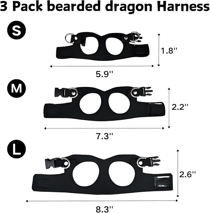 3 Pack Bearded Dragon Harness and Leash Set - Adjustable Soft Leather Lizard Harness Leash Small Animal Traction Rope Training Walking Vest Accessories for Reptile Squirrel Rat (Black)