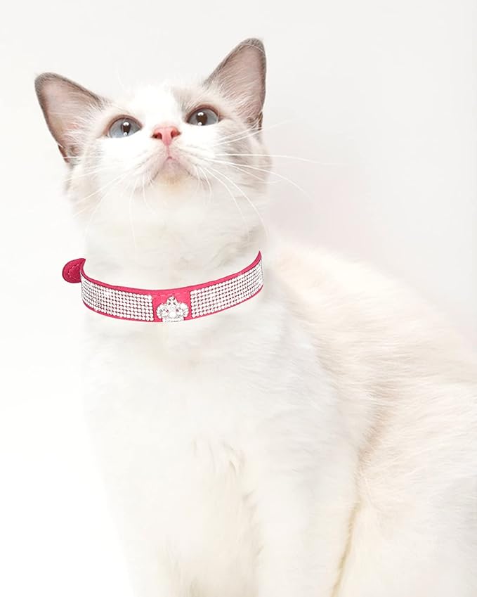 Dog Collar for Small Dogs, Adjustable Leather Suede Bling Dog Collars,Pink Dog Collar Cat Collar, Rhinestone Dog Collar (XS, Rose red3)