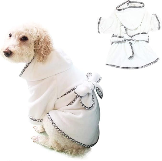 Dog Bathrobe, Microfiber Fast Drying Absorbent Hooded Bath Towel White for Puppy Small Medium Large Dog Cat (S, White)