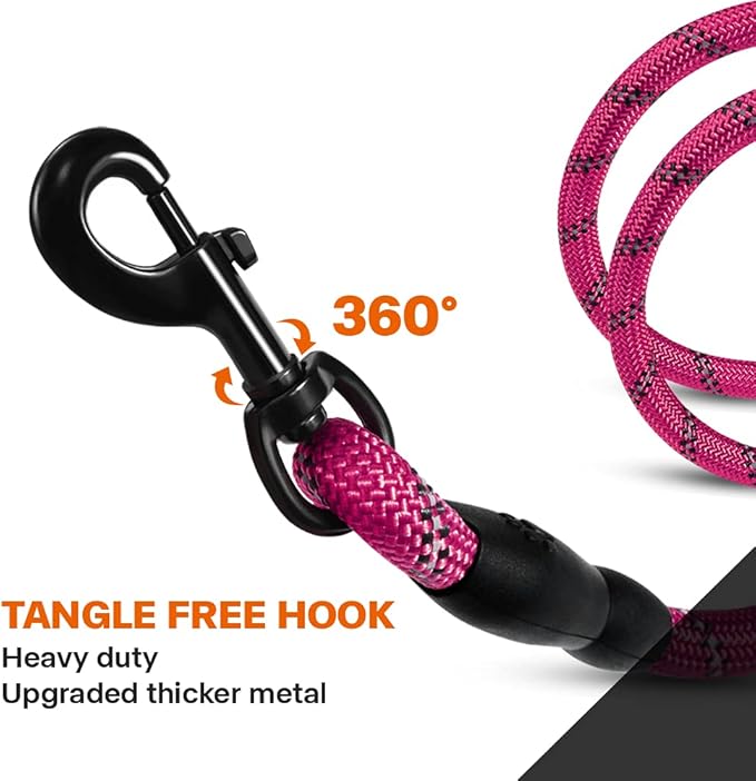 Taglory Rope Dog Leash 4 FT with Comfortable Padded Handle, Highly Reflective Threads Leash for Small Dogs, 3/8 inch, Hotpink