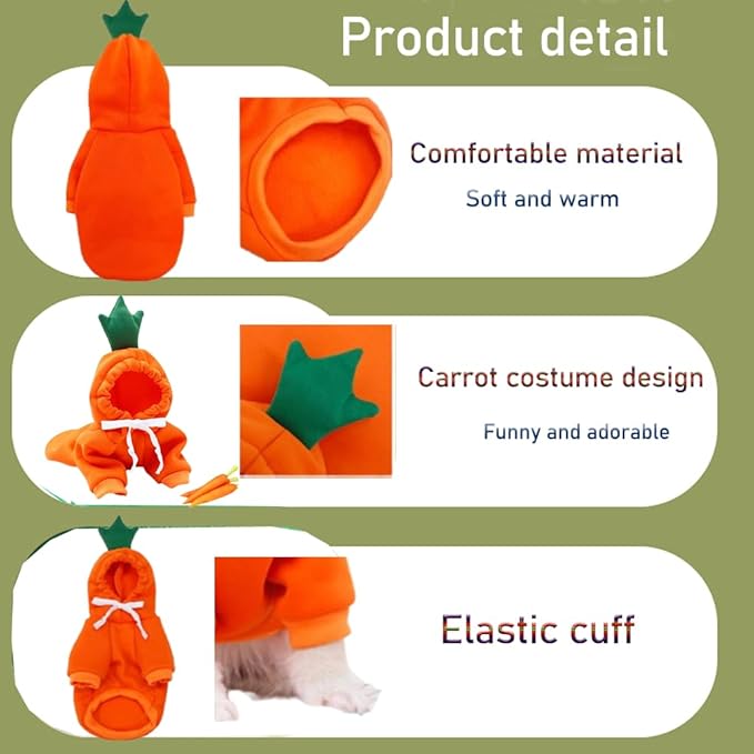 ANIAC Funny Pet Clothes for Small Dog Cat Carrot Hoodies Warm Sweatshirt Coat With Fruit Hood Fall Puppy Cat Sweater Halloween Easter Carrot Costume (Orange, X-Small)
