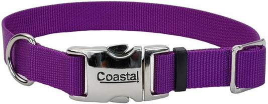 Coastal Pet Adjustable Dog Collar with Metal Buckle - Comfortable Fade-Resistant Dog Collar with Snap Lock - Perfect for Walking & Tie Outs - Purple - 5/8" x 10"-14"