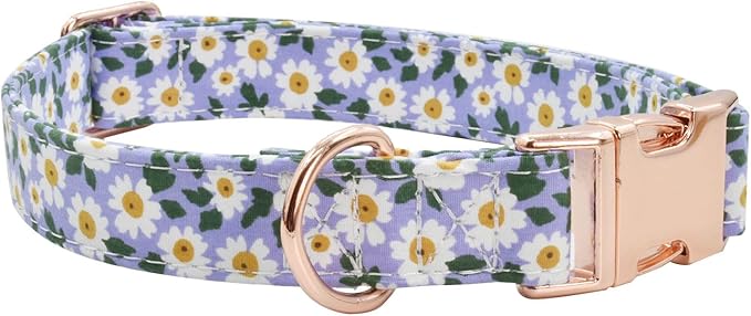 Metal Buckle Dog Collar, Durable Adjustable Dog Collar Soft for Small Medium Large Dogs (002-Purple Flower, M(13-18in)