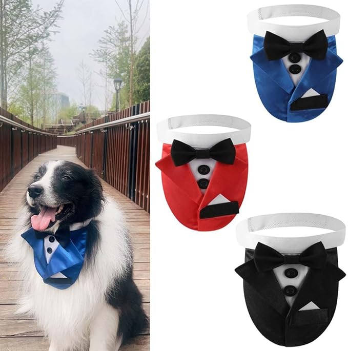 Tuxedo Dog Collar for Wedding Engagement and Birthday, Formal Dog Bandana Collar Costume with Bow Tie and Adjustable Buckle,Suitable for Small Medium Large Dog. (Black 2, S)
