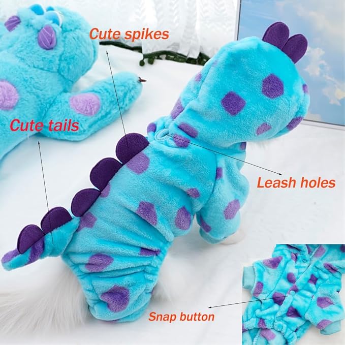 Dinosaur Dog Clothes for Small Dogs in Girl Boy Styles,Fleece Winter Puppy Hoodies with Leash Ring,Cold Weather Coat for Cat,Funny Dog Dinosaur Costume for Christmas Halloween. (Blue, Large)