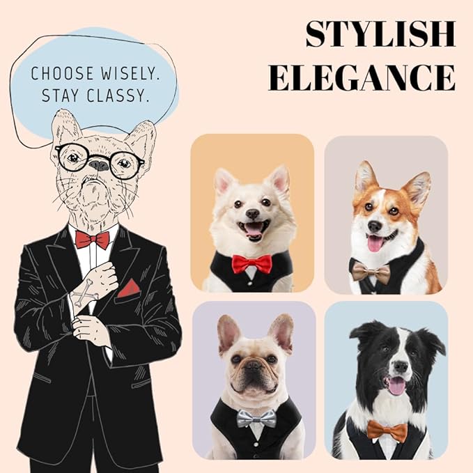 Dog Tuxedo for Wedding Outfit, Dog Suit and Tie Costumes for Birthday, Halloween, Cosplay, Christmas Party, Pet Formal Wear with Bowtie, Tux for Medium Large Dogs, Bulldog, Labrador, Husky