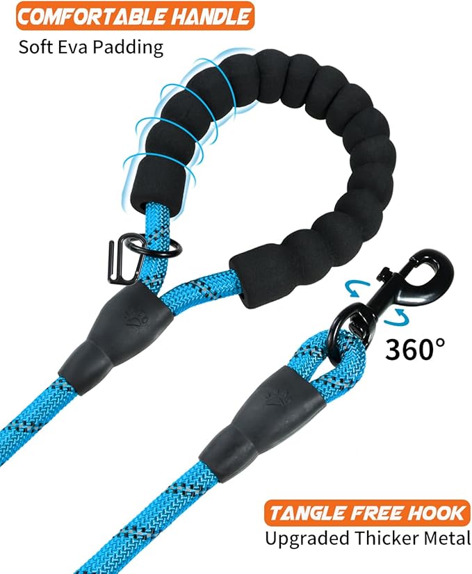 Joytale Reflective Dog Leash, Heavy Duty Nylon Rope with Poop Bag Holder, Highly Reflective Threads Leashes for Medium Large Dogs, SkyBlue, 6'×1/2''