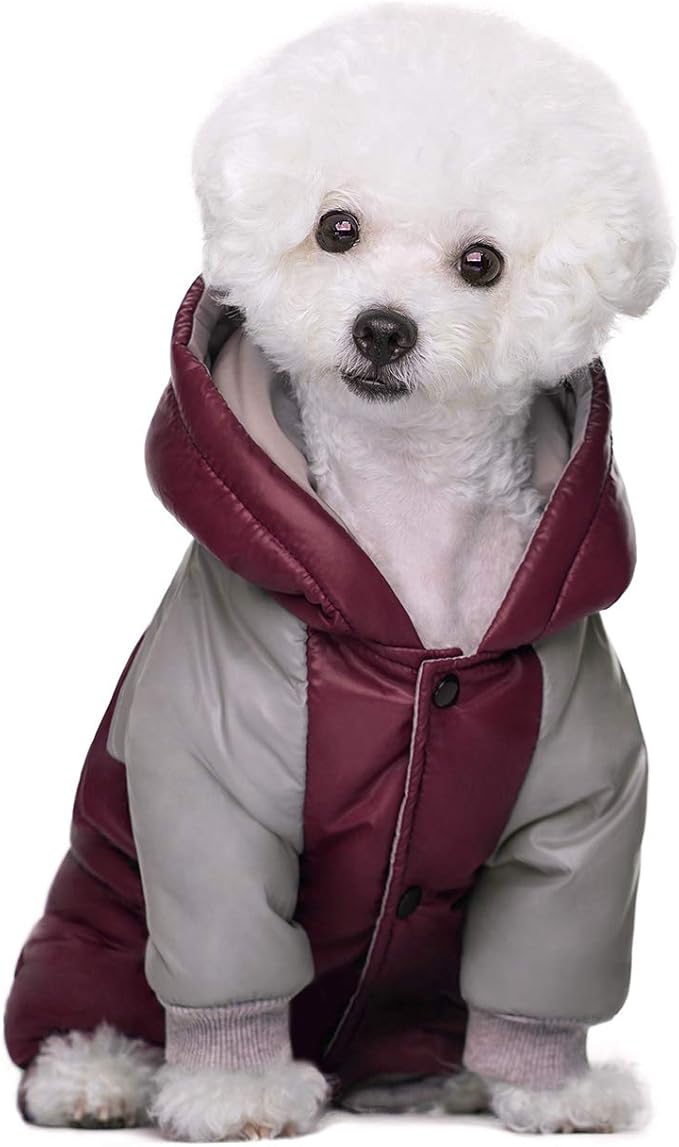 Winter Small Medium Dog Coat,Hooded Four-Legged Dog Jacket Cotton-Padded for Puppy Cat Doggie Pets Dog Clothes Apparel Clothing (XXL, Red)