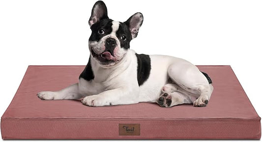 Outdoor Dog Bed for Medium Dogs, Waterproof Dog Crate Bed for Medium Dogs Cats, Orthopedic Egg Crate Foam Pet Bed with Washable and Removable Oxford Cover, Pink