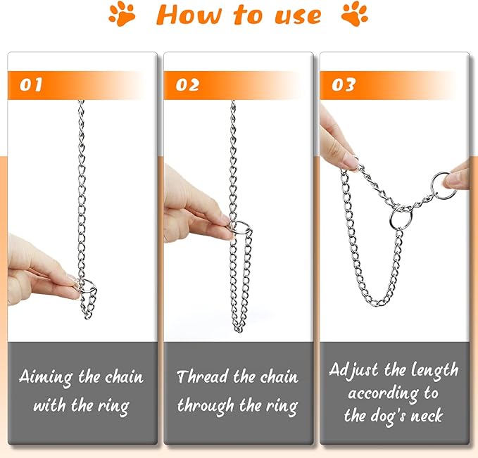 TagME Chain Choke Collar for Dogs, Adjustable Weather Proof Necklace for Small Dogs, Alloy Steel Pet Training Collar