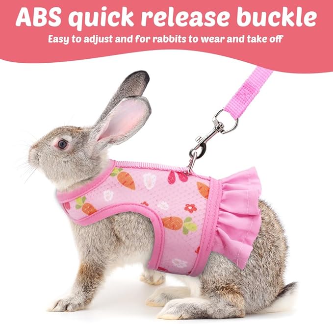 DONGKER Rabbit Harness and Leash,Adjustable Bunny Vest Harness Breathable Mesh Available All Seasons for Walking Escape Proof Guinea Pigs Bunnies Hamsters