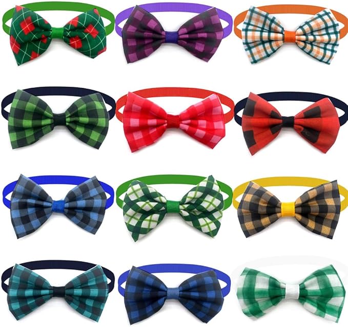 20 pcs Pet Dog Bow Tie Lattice Style Small Dog Pet Accessories Cute Grooming Products Dog Supplies (Mix Color)