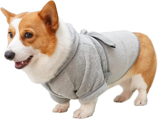 Dog Bathrobe, Microfiber Fast Drying Absorbent Hooded Bath Towel White for Puppy Small Medium Large Dog Cat (S, Gray)