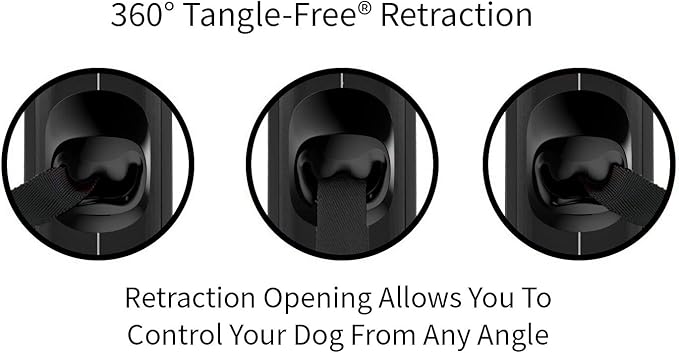 TUG 360° Tangle-Free Retractable Dog Leash with Anti-Slip Handle | 16 ft Strong Nylon Tape | One-Handed Brake, Pause, Lock (Large, Black/Grey)