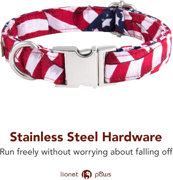 Lionet Paws Patriotic Dog Collar with Bowtie, 4th of July, Soft and Comfortable, Adjustable Collar for Small Dogs, Neck 10-16 inches