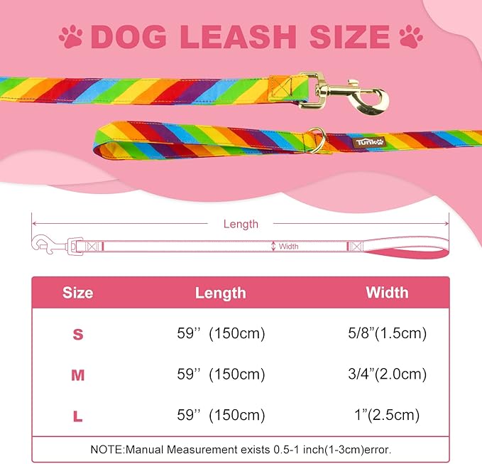 Tunkoo Rainbow Dog Leash LGBT Flag - Stylish, Safe, Comfortable for Small Medium Large Dogs Pets Daily Walking M
