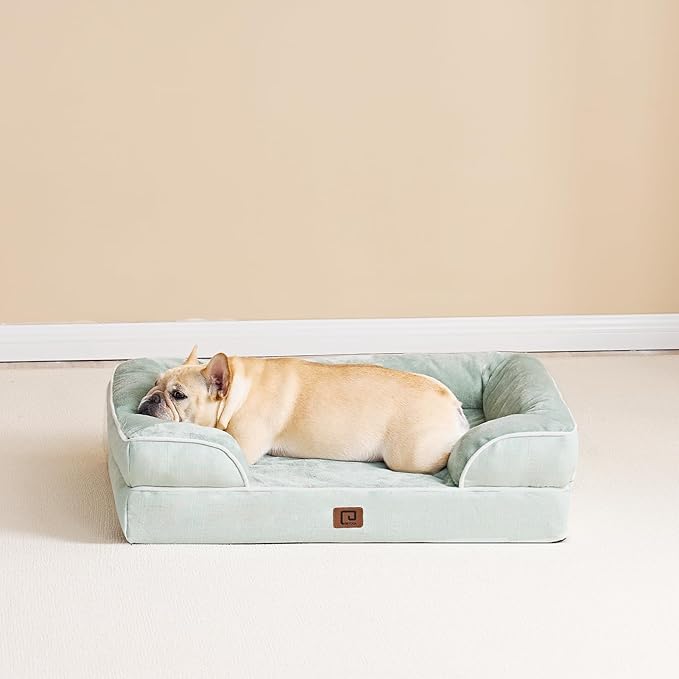 EHEYCIGA Orthopedic Dog Bed for Small Dogs, Waterproof Memory Foam Small Dog Beds with Sides, Non-Slip Bottom and Egg-Crate Foam Medium Pet Couch Bed with Washable Removable Cover, Sage Green
