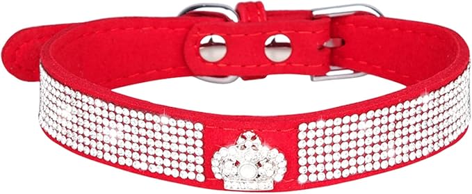Cute Dog Collar with Bling Rhinestone, Fancy Crystal Diamond Glitter Pretty Jewel Soft Cat Collars for Small Medium Large Breed Dogs Girl Female Pet Puppy Kitten Terrier (XS, Red5)