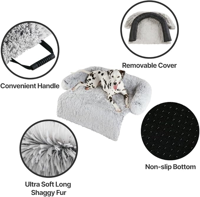 Codi Calming Dog Couch Mat – Fluffy Sofa Protector with Washable Cover, Anti-Anxiety Dogs Bed Pad for Large Pets, 45x37x6, Light Grey