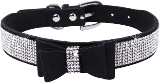 Bow Tie Puppy Dog Collar with Rhinestone, Bling Crystal Pretty Diamond Jewel Girls Cat Collars for XXS XS Small Medium Large Breed Pet Dogs Female Kitten, Black XL