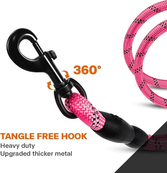 Taglory Rope Dog Leash 5 FT with Comfortable Padded Handle, Highly Reflective Threads Leash for Small Dogs, 3/8 inch, Pink