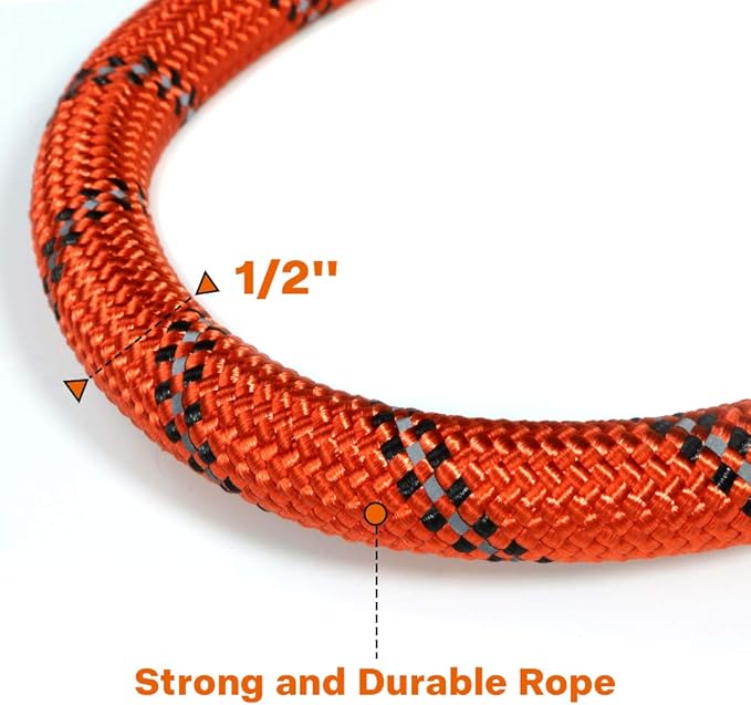 Taglory Rope Dog Leash 5 FT with Comfortable Padded Handle, Highly Reflective Threads Leash for Medium Large Dogs, 1/2 inch, Orange