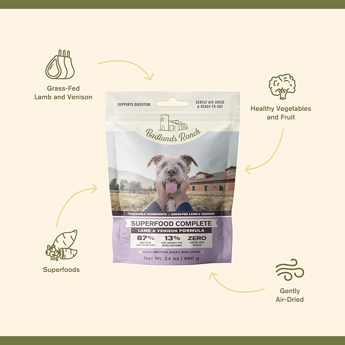 Superfood Complete, Air-Dried Adult Dog Food - High Protein, Zero Fillers, Superfood Nutrition by Katherine Heigl (24 oz, Lamb & Venison)