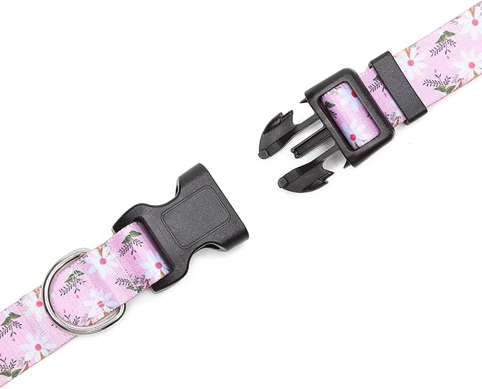 Adjustable Dog Collar with Patterns, Ultra Comfy Soft Nylon Breathable Pet Collar for Small Medium Large Dogs (S, Pink White Flower)