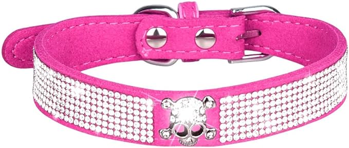 Cute Dog Collar with Bling Rhinestone, Fancy Crystal Diamond Glitter Pretty Jewel Soft Cat Collars for Small Medium Large Breed Dogs Girl Female Pet Puppy Kitten Terrier (M, Hot Pink6)