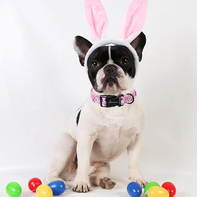 ARING PET Cute Easter Eggs Dog Collar, Adjustable Cotton Pink Puppy Collar with Quick Release Buckle