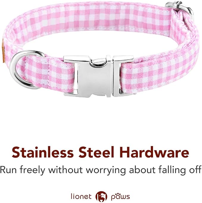 Lionet Paws Dog Collar with Bowtie, Comfortable Adjustable Cute Pink Gingham Bow Tie Collar for Female Puppies and Cats Gift, XXS, Neck 7-11 inches