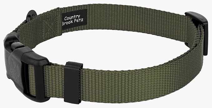 Country Brook Petz - American-Made Dog Collar for Large, Medium, and Small Dogs and Puppies - Deluxe Heavy Duty Nylon in 33 Dazzling Colors (Extra Large, 1 Inch Wide, Dark Olive Drab)