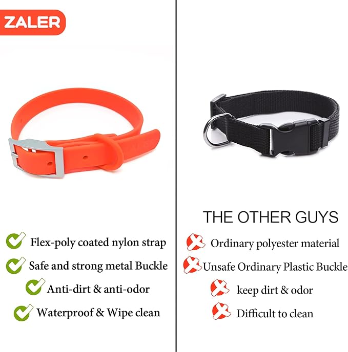 ZALER Waterproof Dog Collar, Adjustable Odor Proof Dog Collars Easy to Clean, Soft Comfortable Pet Collars for Large, Medium Small Dogs (Bright Orange, M(Length:11.4''-15.4''; Width:0.75''))