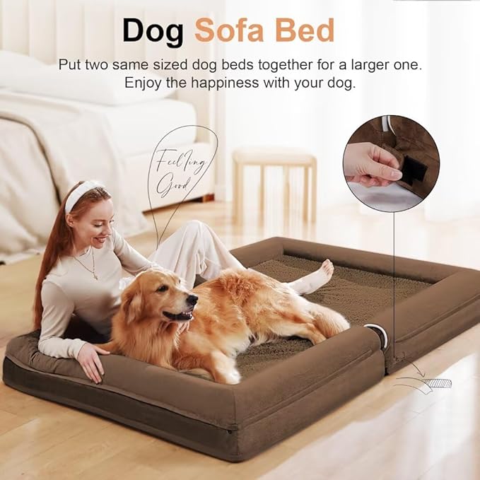 Large Dog Bed Orthopedic Washable: Beds Bolster XL Bed Medium Large Dogs Egg Crate Foam Couch Sofa Waterproof with Removable Cover - Dark Coffee