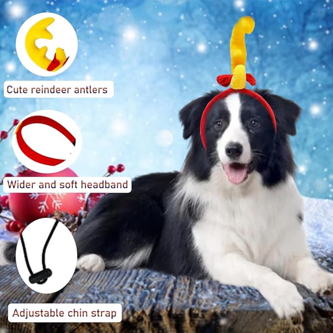 ANIAC Dog Antlers Headband Christmas Dog Outfit for Small Medium Large Dog Reindeer Costumes Pet Elk Head Accessories for Christmas Halloween (Yellow, Large)