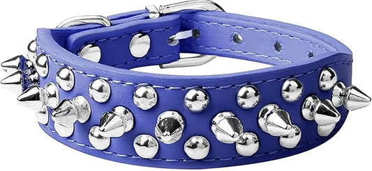 Spiked Dog Collar Soft Pu Leather Mushrooms Rivet Spike Studded Puppy Adjustable Pet Collars for Small Breeds (S, Dark Blue)