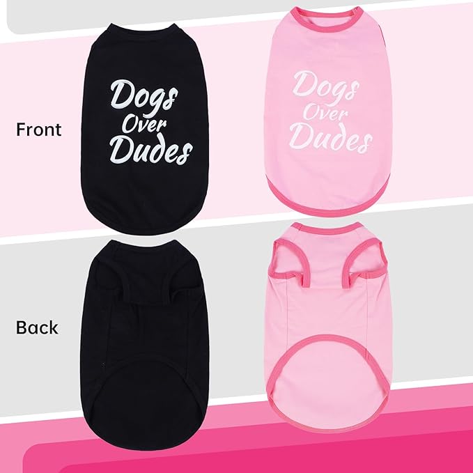 2 Pack Dog Shirts Funny Pet Vest with 'Dogs Over Dudes’Print,Sleeveless Tank Top Breathable & Stretchy Tshirts for Sun Protection Sensitive Skin Soft Dog Clothes for Summer Black+Pink, XS
